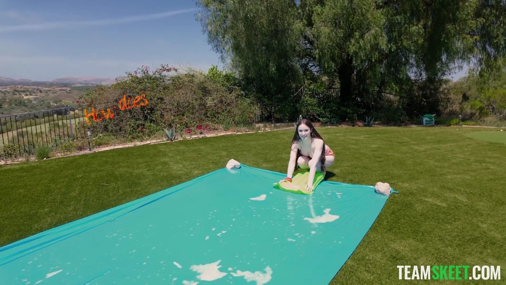 Busty Brunette Beauty: Slip N Slide