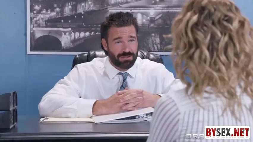 Blonde Secretary Strips Down in Revealing Top