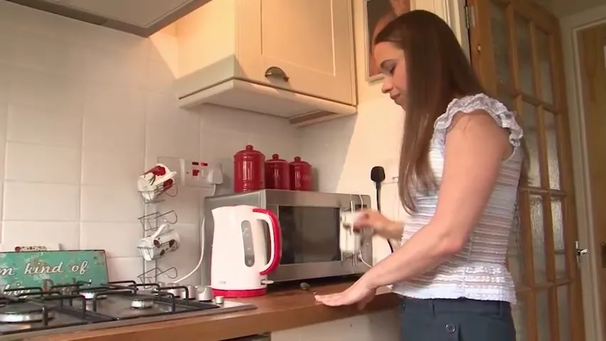 Young Woman Reaches Ecstasy with Intense Oral Pleasure on the Kitchen Table