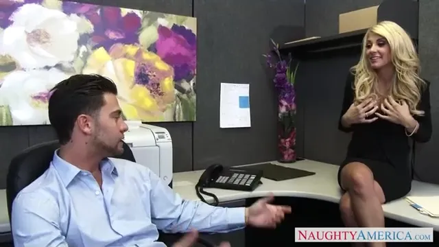 Alluring Office Encounter: Blonde Tempts Colleague for Secret Affair