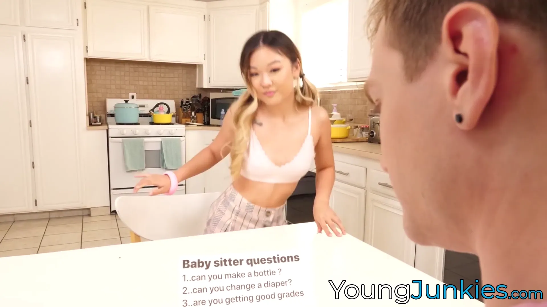 Asian chick Lulu Chu catches mans jizz with her pierced boobs